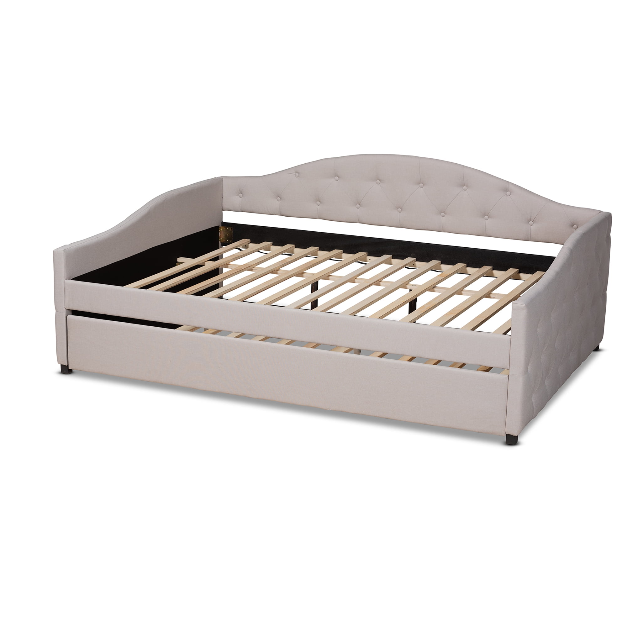 Baxton Studio Becker Transitional Upholstered with Trundle Daybed, Queen, Beige/Black