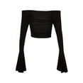 thumbnail image 5 of Women Y2k Off Shoulder Crop Top Flare Long Sleeve Solid Slim Fit T-Shirts Fall Tops Clubwear, 5 of 6
