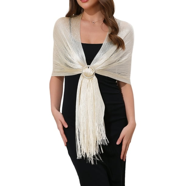 CHALINAS Y ENVOLTORIOS INSPIRADORES CHIC para Vestidos de Noche, Brillantes y Relucientes con Hebilla 74.8x17.7" (LxW) Beige (Dorado)