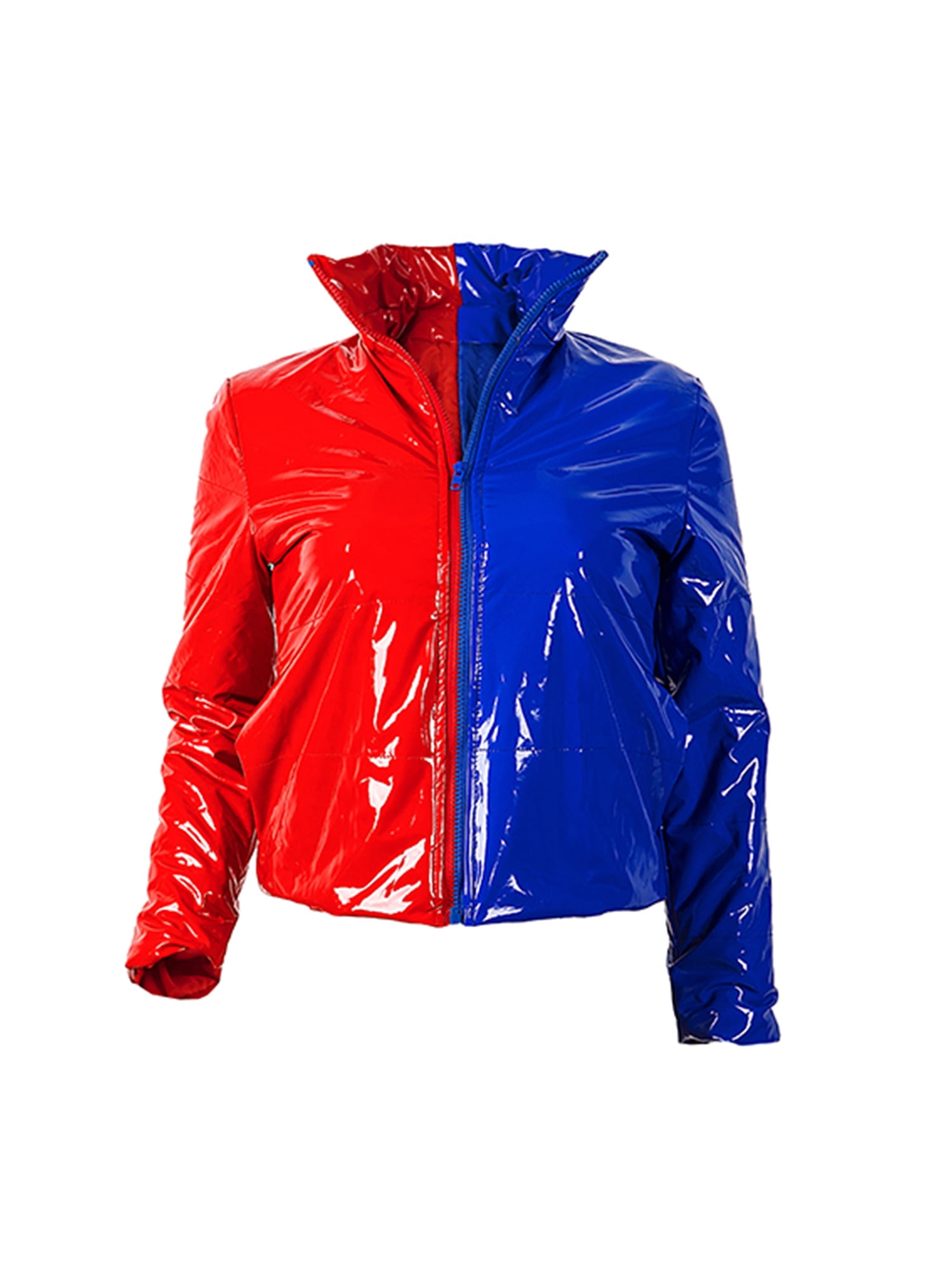 Women Winter Long Leather Clothing Jacket Zipper Stitching Windbreaker Coat