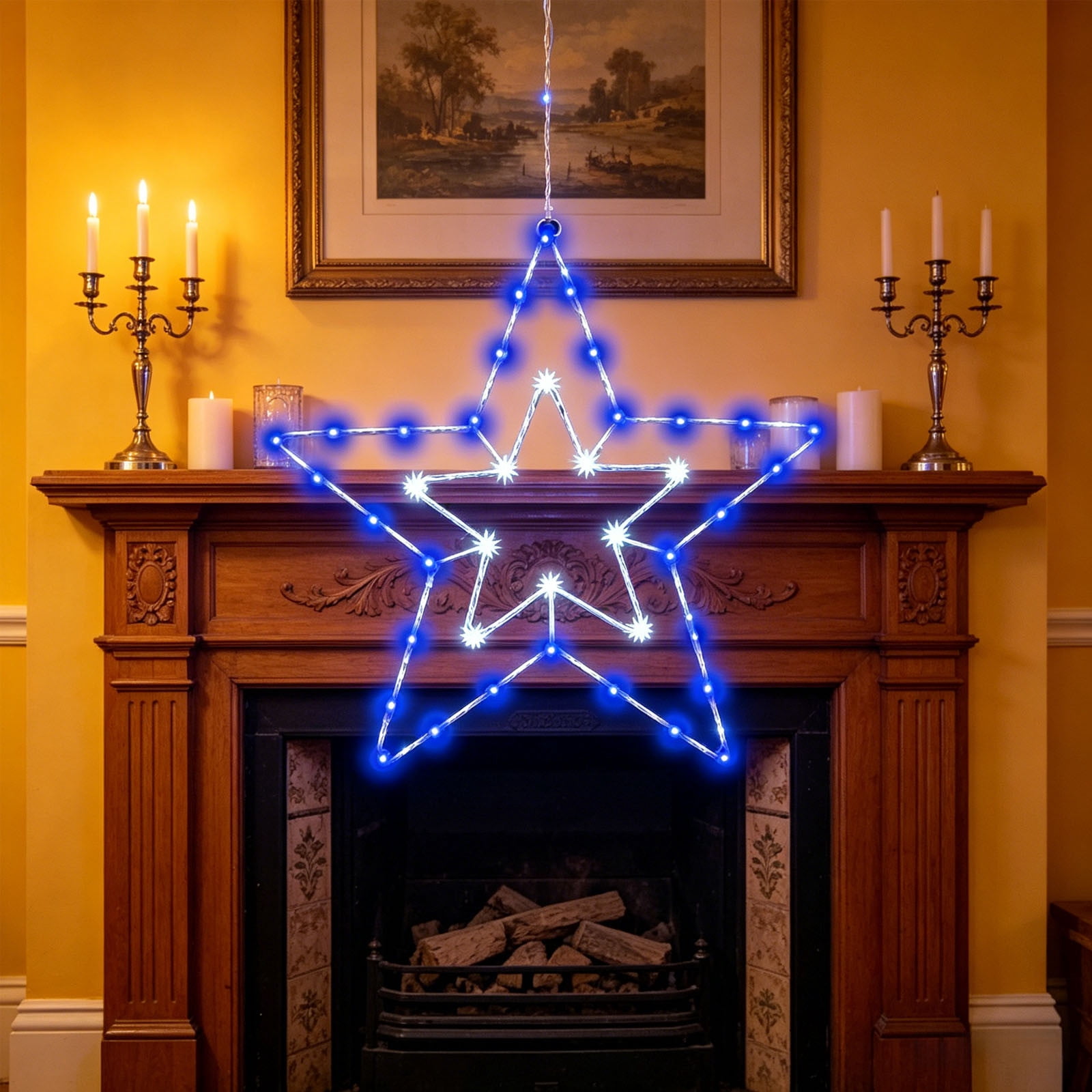 Red White & Blue LED Star Light Battery Operated with Timer, USA Patriotic Window Decor for Independence Day July 4th Memorial Day, Outdoor Hanging Light for Porch Yard