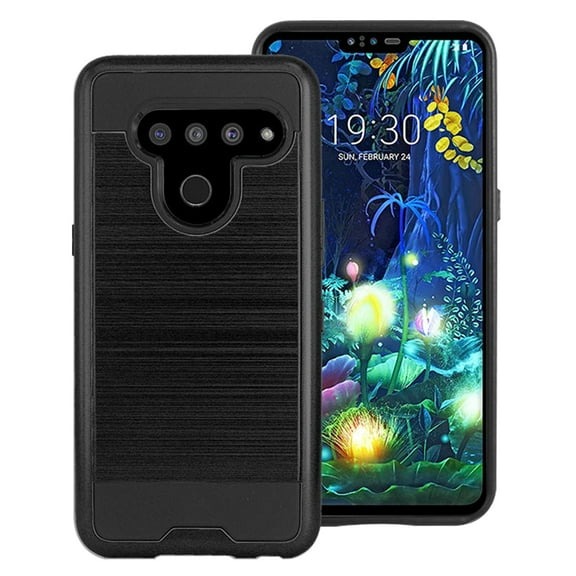 LG V50 ThinQ Hybrid Metal Brushed Shockproof Tough Case Cover Black