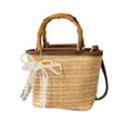 thumbnail image 2 of Floleo Natural Woven Straw Bag, 7x6 Inch Beige Handmade Rattan Shoulder Bag for Women, Summer Fashion Boho Purse for Beach, Vacation, Casual Outfit, Daily Use, 2 of 6