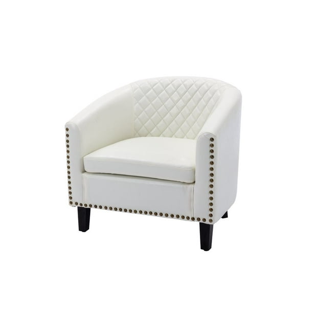 Faux Leather Swivel Barrel Accent Chair For Living Room White Com Faux Leather Swivel Barrel Accent Chair, Faux Leather Swivel Chair Living Room