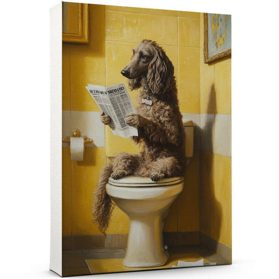 Funny Bathroom Wall Art Poster 8x12in - Afghan Hound Dog On Toilet Artwork For Restroom Paintings Animal Canvas Decor Pictures Decorations 574CA2
