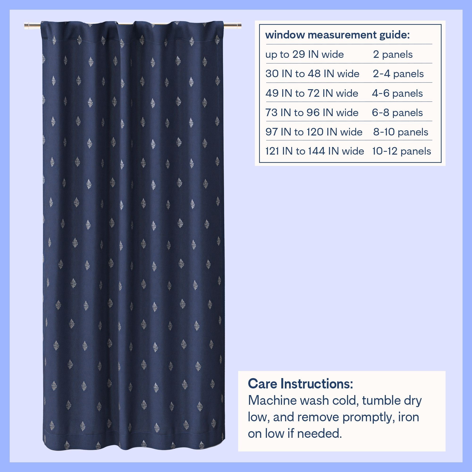 Mainstays Kids Navy Blue Metallic Puff Print Diamond Blackout Single Curtain Panel with Rod Pocket and Back Tabs, 38 in x 63 in
