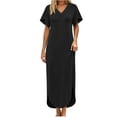 thumbnail image 6 of Tqcoqu Women's V Neck Short Sleeve Side Slit Loose Maxi Casual Dresses with Pockets,Black Women's S-XXL, 6 of 9
