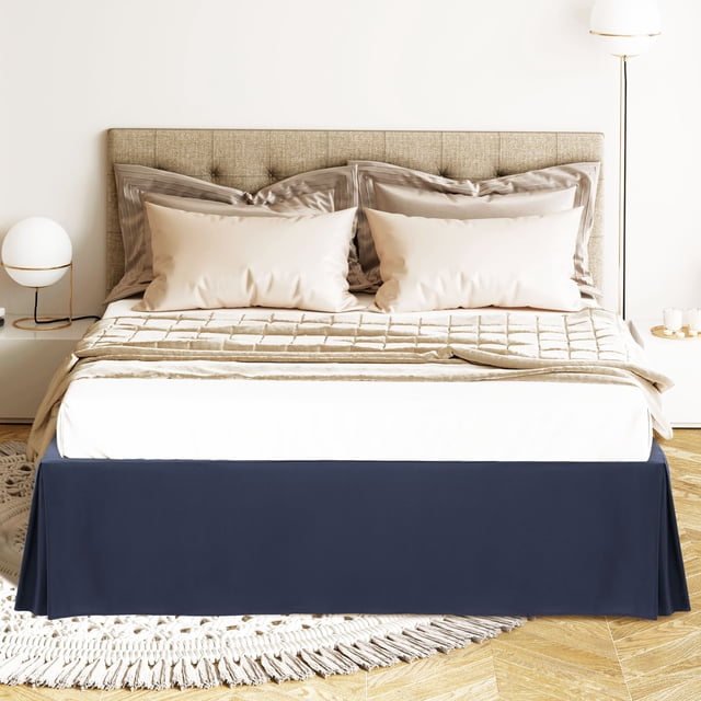 PiccoCasa Bed Skirt Double Brushed Microfiber with Dust Ruffle, Queen Navy Blue