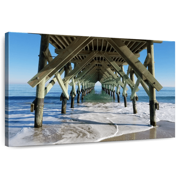 Elephant Stock Under Wrightsville Beach Pier Wall Art - Horizontal Canvas Wall Art - Living Room Wall Decor - Nautical Canvas - Blue And Gray Decor - 12" x 8"