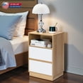 thumbnail image 2 of Hassch Contemporary Bedside Table with Angled-Edge Drawers, Two-Tone White & Oak Nightstand, Upper Open Shelf Design, Easy Assembly, 2 of 9