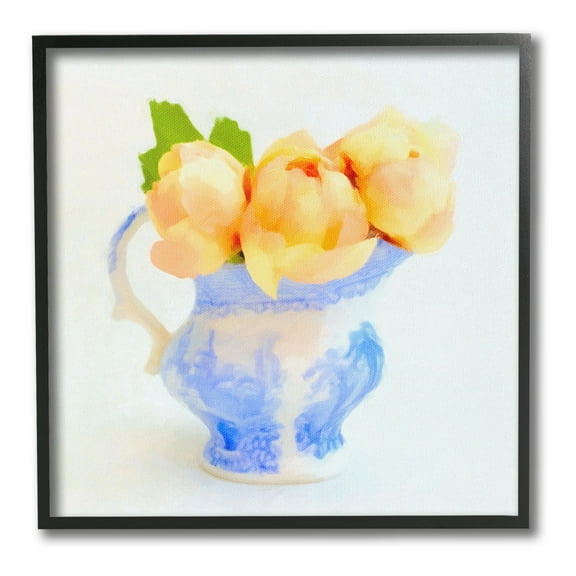 Stupell Industries Yellow Blooms in Pitcher Botanical & Floral Painting Black Framed Art Print Wall Art, 12 x 12