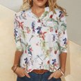 thumbnail image 2 of Tops de camisa suelta informales con cuello levantado con botones y mangas largas estampadas para mujer a la moda Pompotops FGAJ22072, 2 of 9