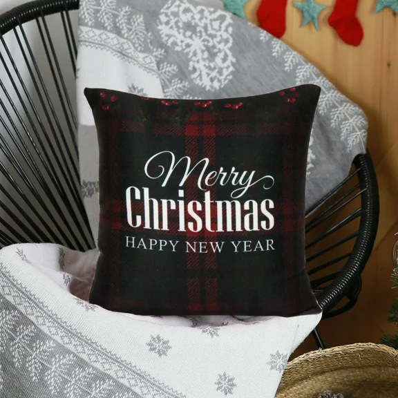 Throw Pillowcase Marry Christmas Cushion Cover Decorative Black Red Plaid Pillow
