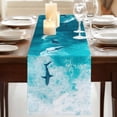thumbnail image 3 of Teal Blue Ocean Shark Table Runner, Coastal Wave Summer Beach Washable Cotton Linen Table Runners 90 Inches Long, Dresser Scarf Runner for Dining/Coffee/Kitchen/Hallway Tables 13''x90'', 3 of 9