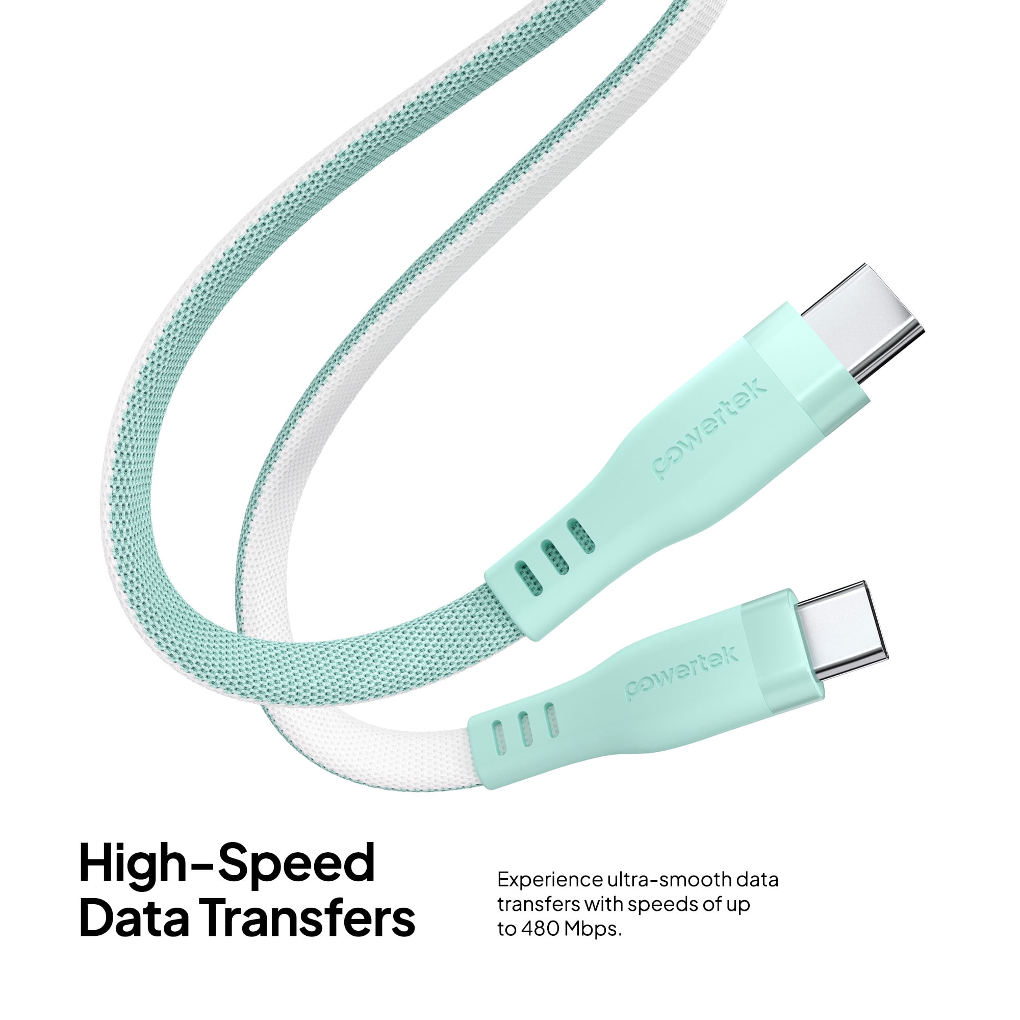 Powertek USB-C to USB-C Two-Tone Pastel Fast Charge Cable, 6 ft, Mint