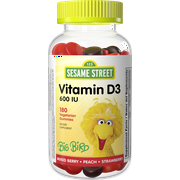 Sesame Street Vitamin D3 Gummies for Kids 2+, 600 IU of Vitamin D per Gummy, 6 Month Supply, Free of Gluten, Dairy, Peanut & Gelatin, Immune, Bone and Teeth Support, Non-GMO, 180 Vegetarian Gummies
