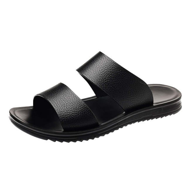 Black Mens Sandals Thick Sole Open Toe Soft Sole Casual Spring Summer Breathable Comfort Beach Outdoor Walking Slides For Daily Use Size 38