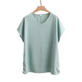 thumbnail image 5 of TEAJOPSUU Women's Pajama Top Comfy V-Neck Batwing Sleeve Loungewear Top Loose Fit Casual Sleepwear Blouse 3X-5X Mint Green, 5 of 5