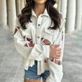 thumbnail image 6 of Women's Cropped Corduroy Jacket Football Sequin Patched Short Button Raw Hem Jacket Coat, 6 of 7
