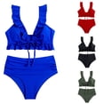 thumbnail image 2 of Gswybco Summer Bikini Set for Women 2PC Split Swimsuit Set High Waist Swim Shorts Strappy Adjustable Bathing Swimwear Pleated Bikini Top with Chest Cushion, 2 of 3