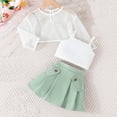 thumbnail image 3 of Owordtank Little Baby Girls Summer 3 Piece Outfits Long Sleeve Hollow Cover Up Tops + Sleeveless Camisole + Pleated Skirt Set, 3 of 3