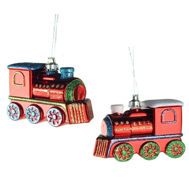 glittered multi plastic train ornaments, red, 3-inch, 2-piece - Walmart ...