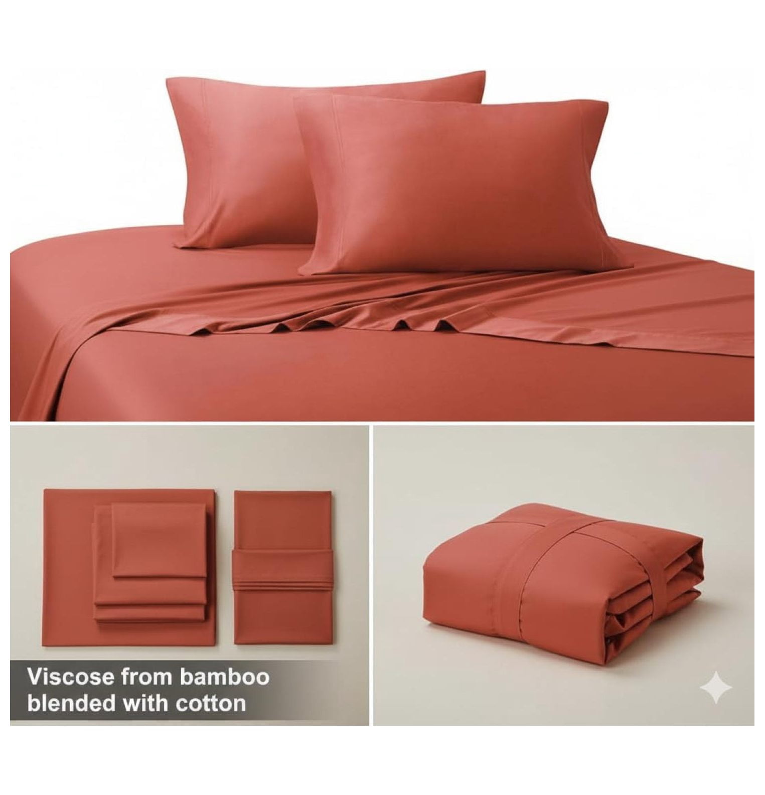 Silky-Soft Viscose from Bamboo-Cotton , King 4PC Bed Sheets Set, Coral