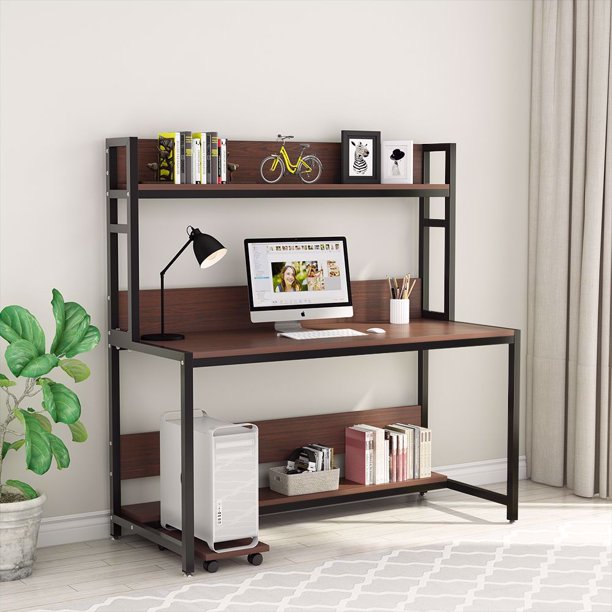 Tribesigns 55 Inches Computer Desk with Hutch Bookshelf, Modern Home