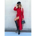 thumbnail image 6 of Women'S Midi Dress Long Sleeve Button Down Belted Flowy Shirt Dress Red XXXL, 6 of 8