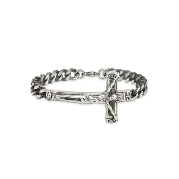 Gem & Harmony Mens Stainless Steel Antiqued Cross Bracelet (8.75 inches) for Men