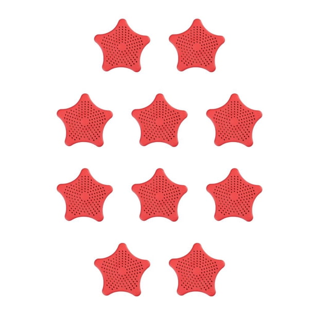 Injueey Filtro de fregadero Reemplazo portátil Linda forma de estrella Decorativo Flexible Lavabo de cocina Drenaje de piso con ventosa Rojo Rojo 10piezas