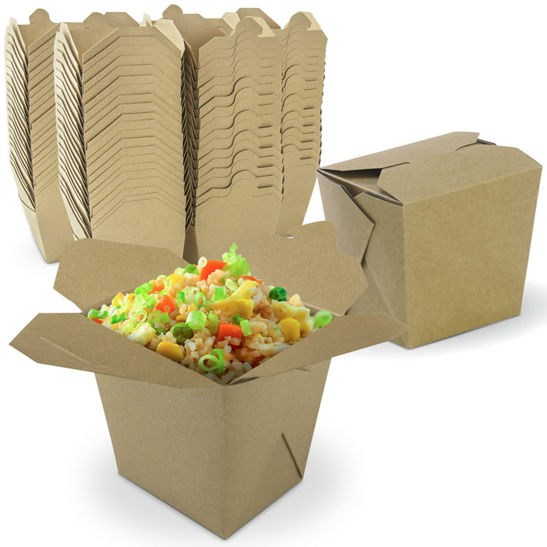 50 Pack] 32 oz Chinese Take Out Boxes - 4.5x4” Plain Kraft Paperboard Food  Containers, Leak and Grease Resistant Quart Size Asian Rectangle To Go Boxes,  Candy Buffet Box and Party Favors 