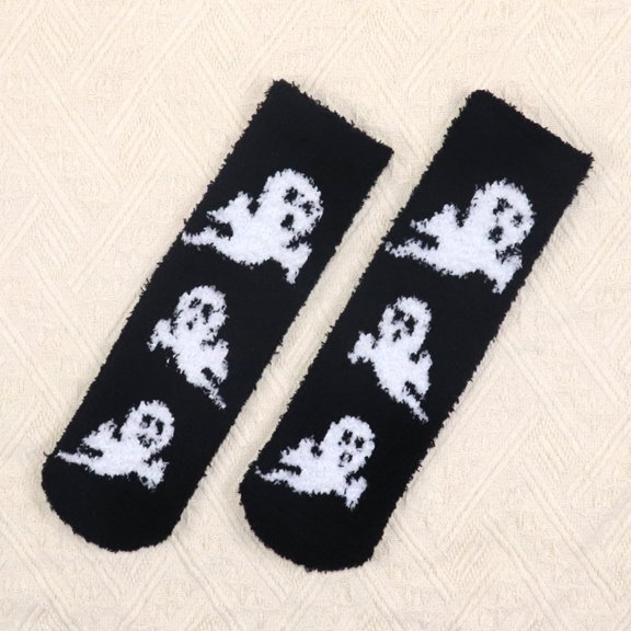 Hot Sales Ankle Socks Under $2 GIJNRIUIUA Black Crew Socks Halloween Women Scary Bat Pumpkin Cat Coral Fleece Soft Socks Athletic Socks