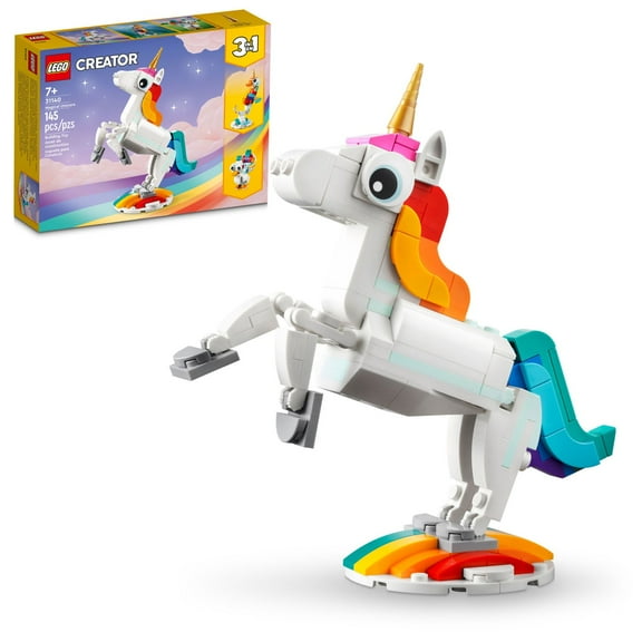 LEGO Creator 3 in 1 Magical Unicorn - Building Toy Set With 3 Building Options, Unicorn, Seahorse, or Peacock - Learning Toy for Kids, Girls & Boys, Ages 7  - Easter Basket Stuffers - 31140