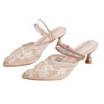 thumbnail image 6 of NexTorq Women's Pointed Toe Floral Embroidery Kitten Heel Mules Sexy Instep Strap Backless Slip On Comfort Stiletto Heel Slingback Elegant Dress Pumps for Wedding Party Shoes, Beige, 36, 6 of 7