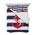 thumbnail image 7 of Navy Blue Stripe Nautical Queen Size Down Alternative Comforter, Lightweight Comforter Quilt Bedding Set with Pillow Shams Red Anchor Summer Coastal All Seasons Bed Comforter Duvet Insert 90"x96", 7 of 7