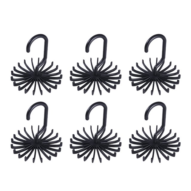 6PCS Non-slip Rotating Scarf Tie Hangers Multi-purpose 20-claw Racks Neck Tie Organizers (Black)