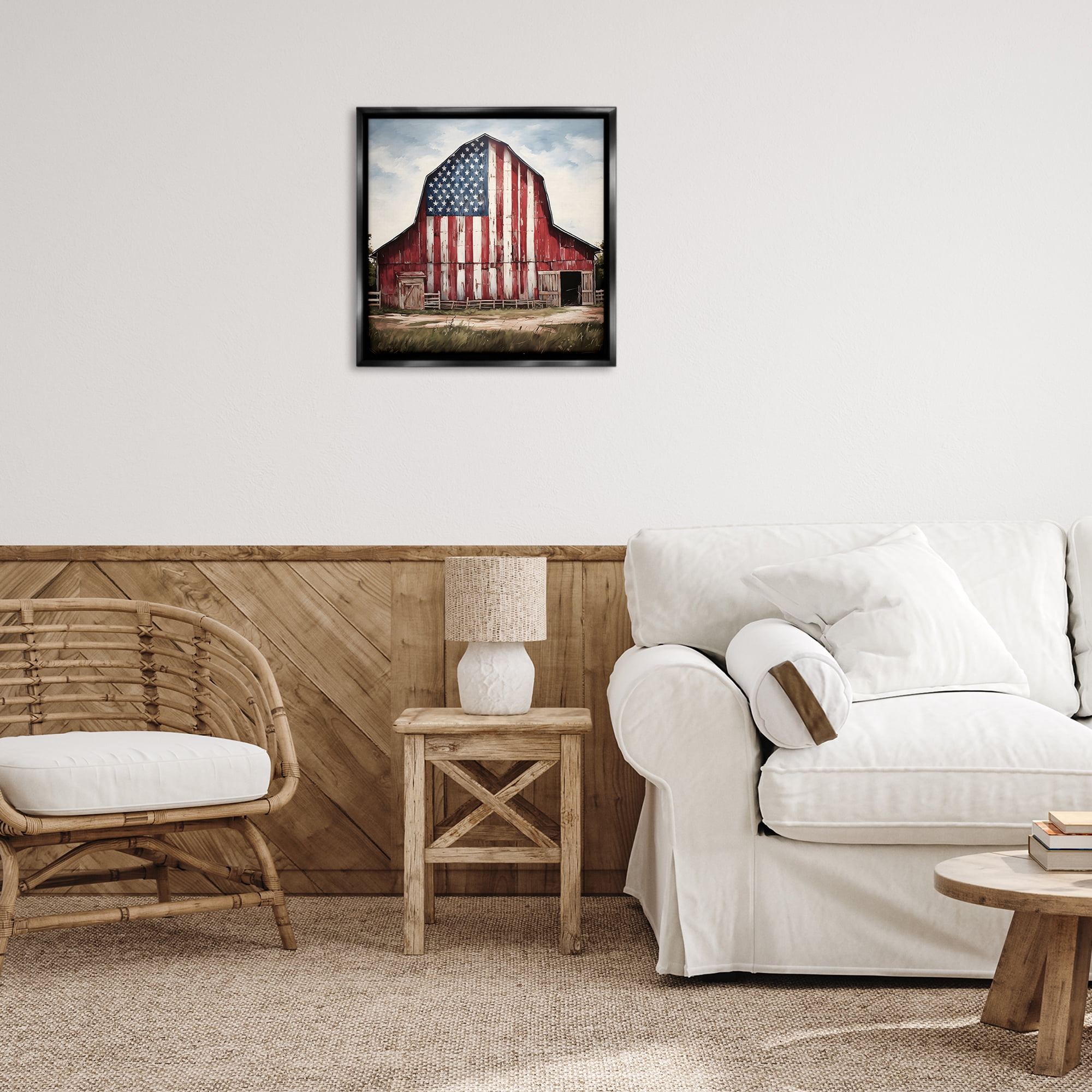 Stupell Industries Americana Barn View Landscape Painting Black Floater Framed Canvas Art Print Wall Art, 25 x 25