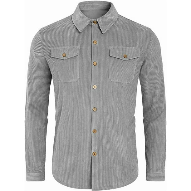 Camisa de pana para hombre, camisa informal de manga larga, chaqueta de hombre, camisa de corte regular con botones y bolsillo con solapa