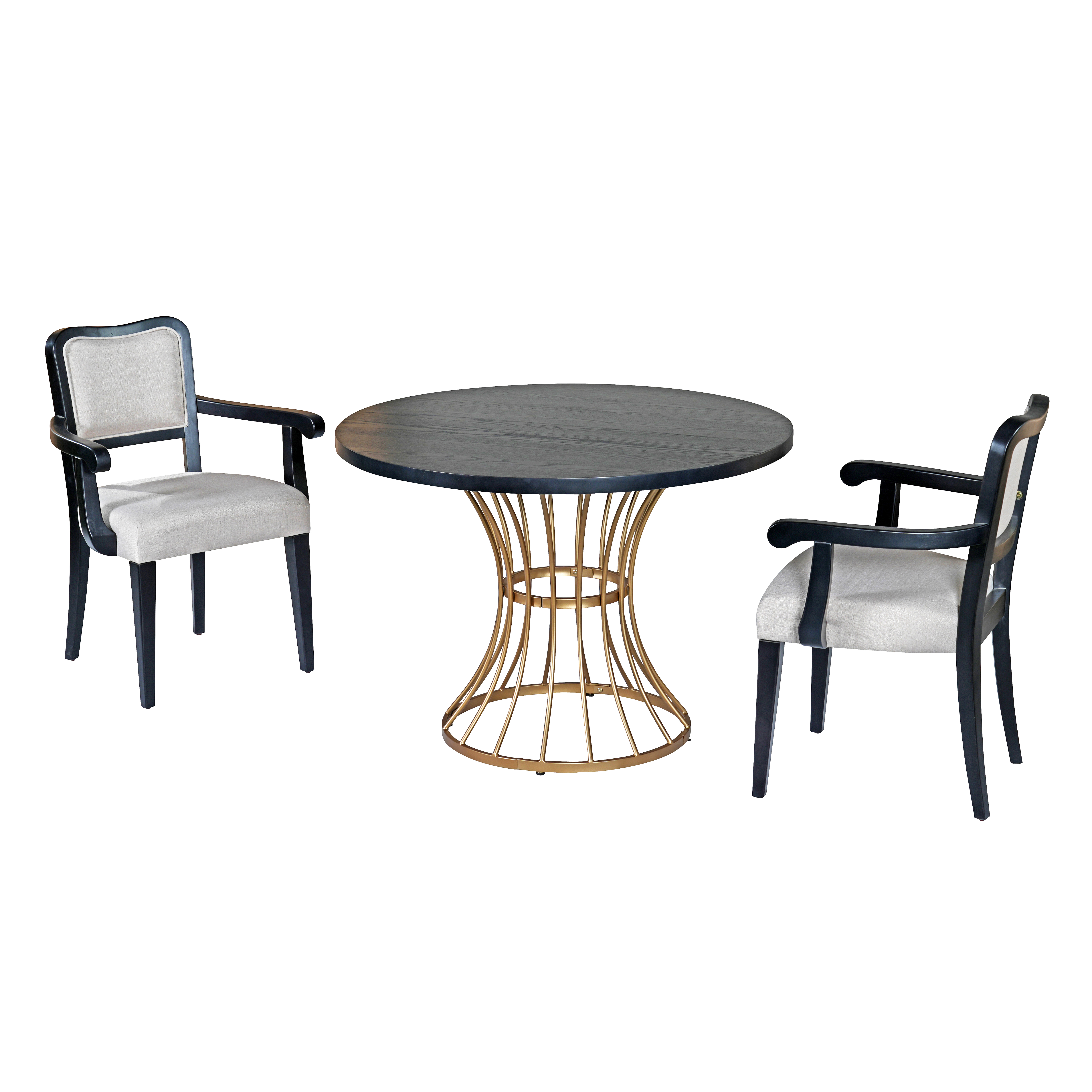 Euroco 3 Piece Dining Table Set for 2 ,42" Round Kitchen Table with 2 Armchairs & Heavy-Duty Iron Base,Compact Dining Set for Small Spaces,Breakfast Nook, Living Room,Dark Oak