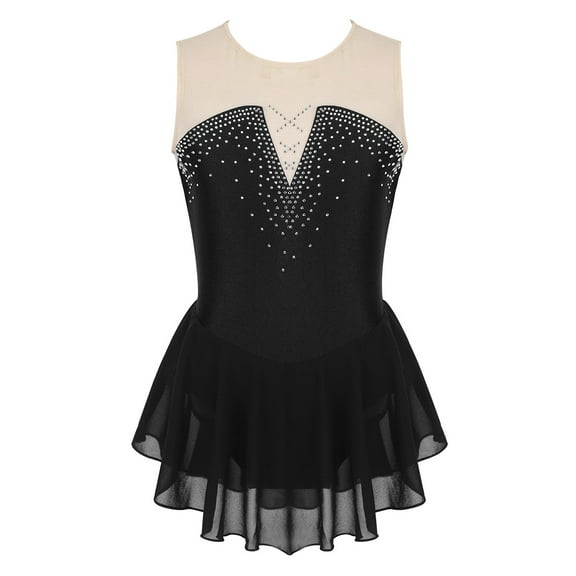 DPOIS Big Girls Rhinestone Sleeveless Ice Skating Dress