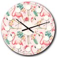 thumbnail image 1 of Designart 'Tropical Botanicals, Flowers And Flamingo Ii Mid-Century Modern Wall Clock, 1 of 4