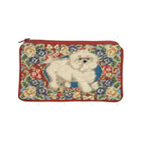 123 Creations C496CC-4.5x7 in. B-Floral Bichon Petit-point Cosmetic Purse