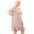 thumbnail image 4 of Plus Size Nightgowns for Women Elastic Round Neck Floral  Sleep Dresses Pink 1X, 4 of 7