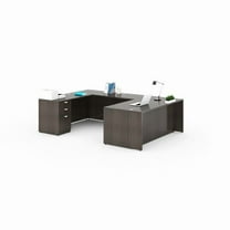 Boss Office Products 71" U-Shape Desk with File Pedestal in Driftwood