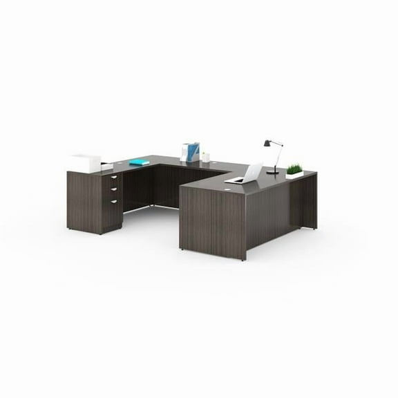 Boss Office Products 71" U-Shape Desk with File Pedestal in Driftwood