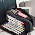 thumbnail image 2 of Angoo Pencil Case Big Capacity 3 Compartments Canvas Pencil Pouch For Girls School Students ,b, 2 of 5