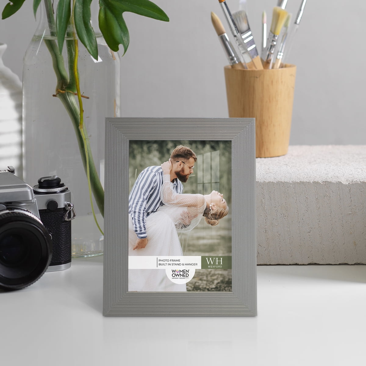 Grooved 3.5 in. x 5 in. Grey Picture Frame (Set of 2)