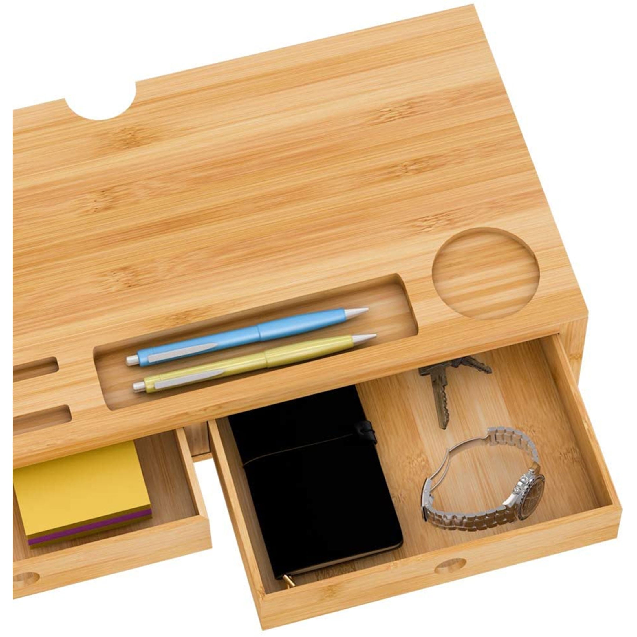 Bambloom Bamboo Monitor Stand Riser with Drawer,Phone Holder & Cups Slot,fit Computer, Laptop, TV,22x10.6x4.7 inch