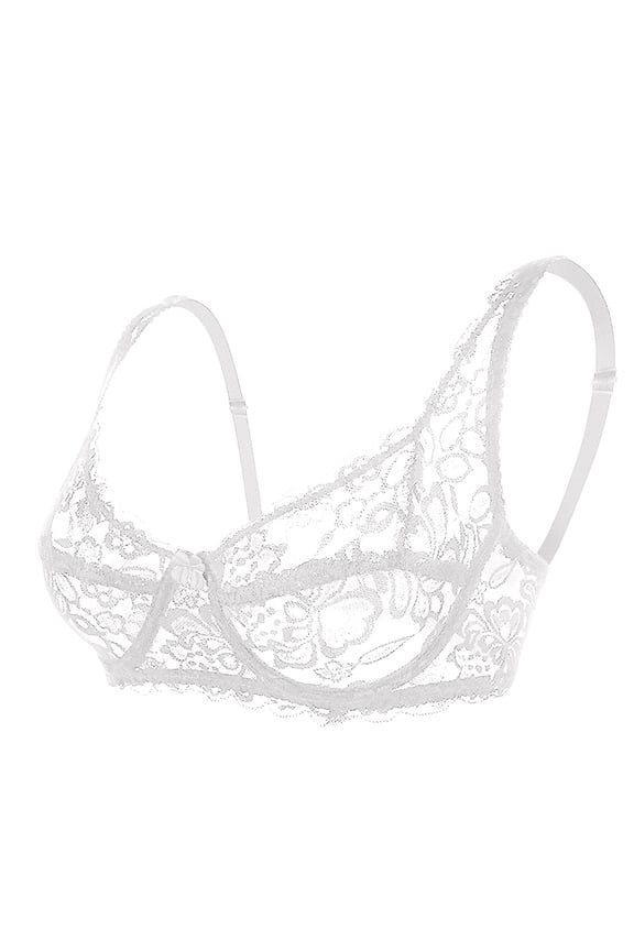 White Push Up Bras for Womens Underwire Bra Lace Floral Bra Unlined Unpadded Plus Size Full Coverage Bra